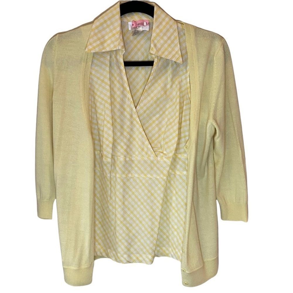Loft NWOT Yellow Gingham Cardigan & Tank Duo